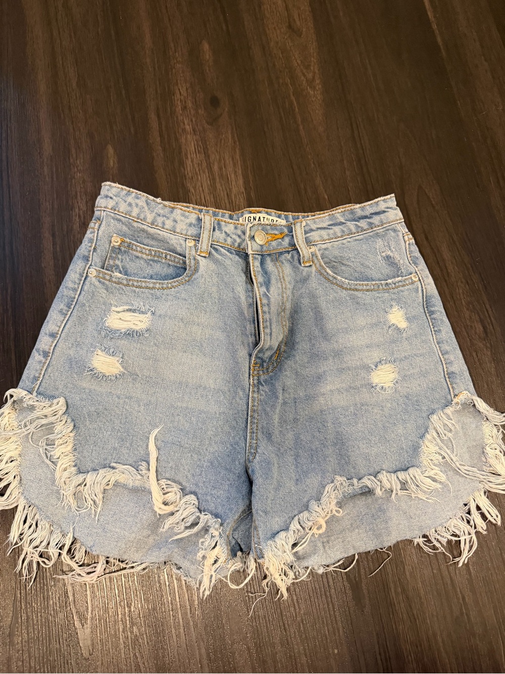 Signature8 Light Blue Distressed Frayed Denim Shorts